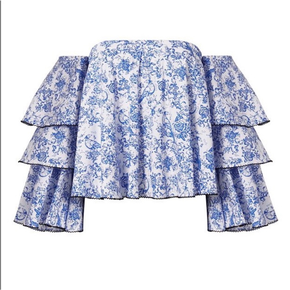 Caroline‎ Constas Carmen Blue Toile Strapless Sz XS